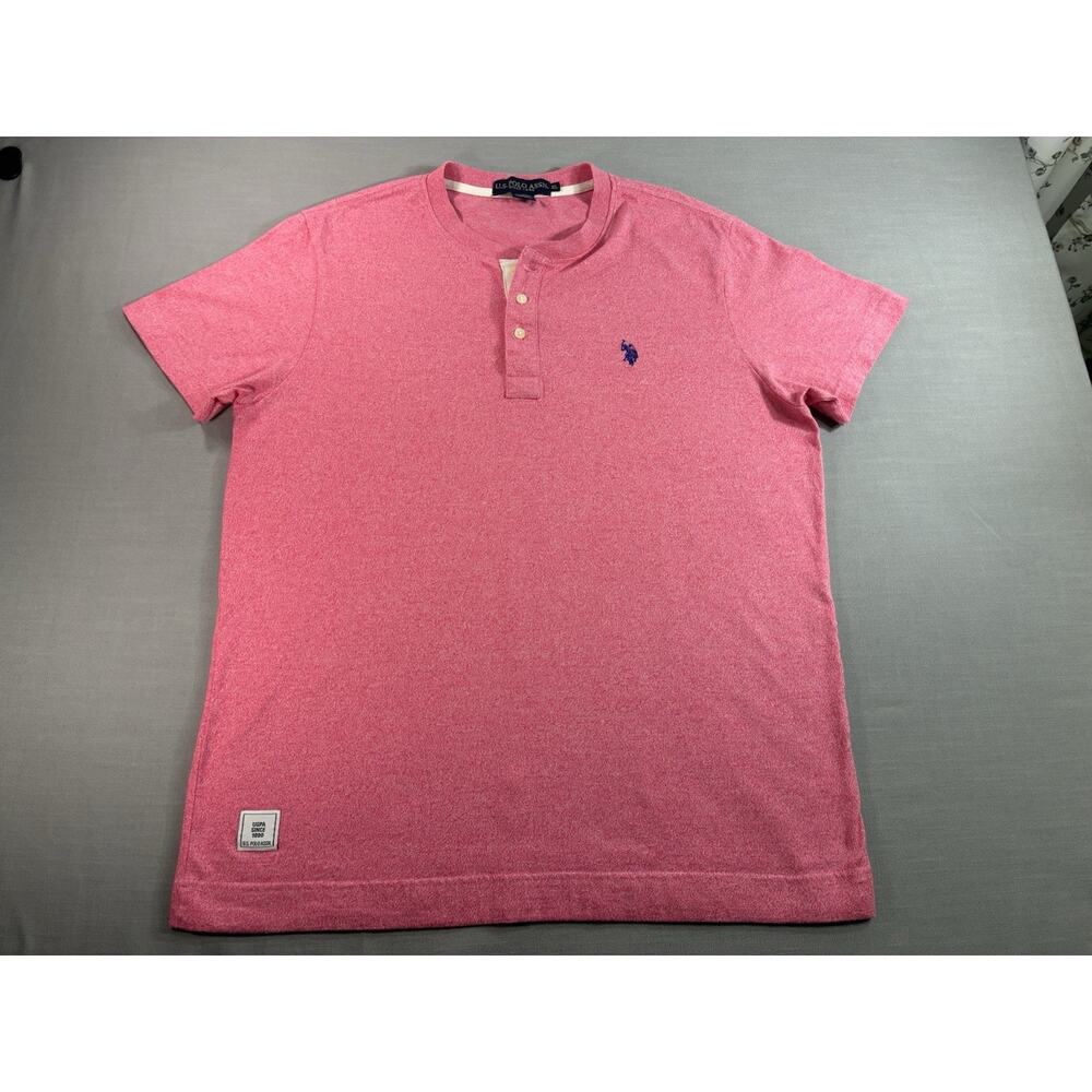U.S. Polo Assn Pink Henley T-Shirt Mens XL Short Sleeve Logo Tee